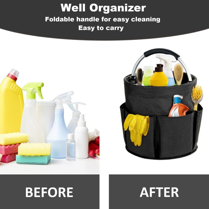 abcmilz 17L Cleaning Caddy with Handle, Cleaning Supplies Organizer, Foldable Storage Basket, Cleaning Supply Caddy, Portable Multi Cleaning Bucket Bag for Home, Garden (Black) - Image 3